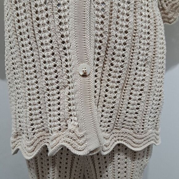 Solitaire 2 Piece Set Crochet Boho Knit Top/Pants Cover Up Large Oatmeal NWT - Picture 16 of 17